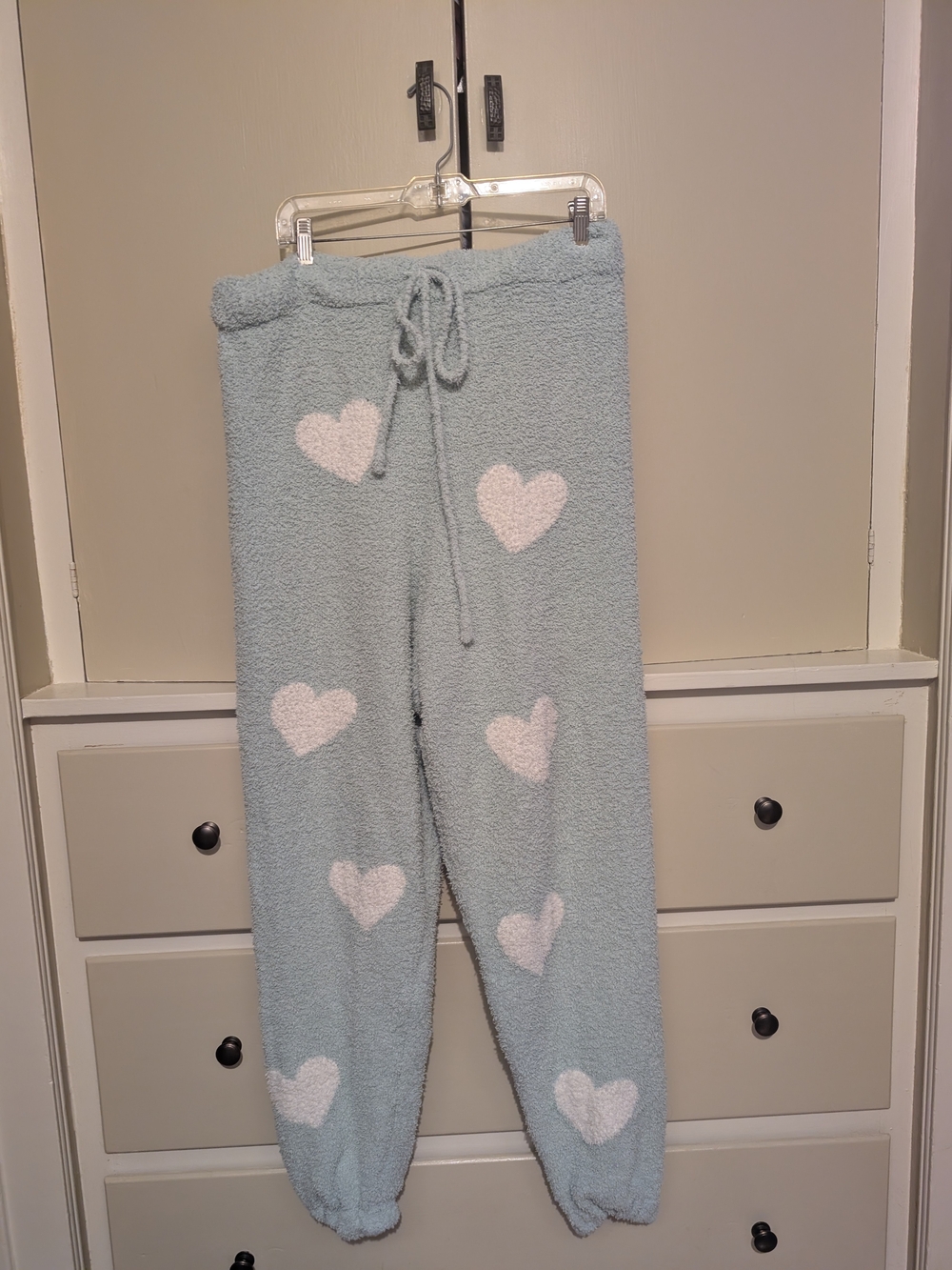 Pink Republic Light Blue Heart Fuzzy Joggers with Drawstring